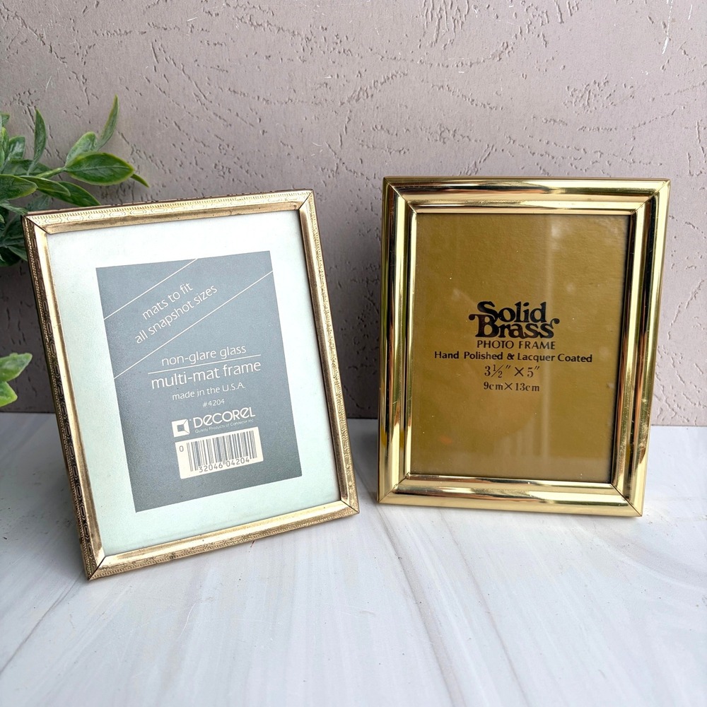 Vintage Gold Tone Picture Frame Set Solid Brass 3.5x5 & Decorel Multi Mat Frame